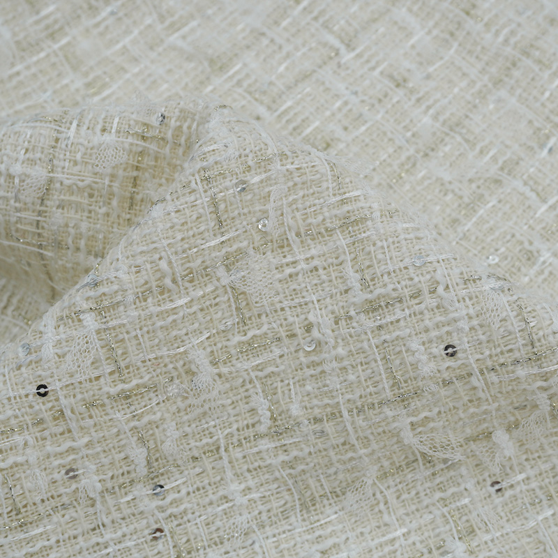 Sewing Tweed Fabric - Kain Tweed Jaring Kupu-Kupu Warna Gading