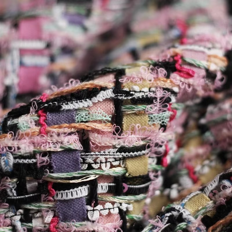 Sewing Tweed Fabric - Redraspberry Pink Warna-warni Kain Tweed Berat