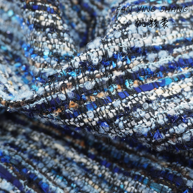 Sewing Tweed Fabric - Kain Wol Tweed Chiffon Biru Seri