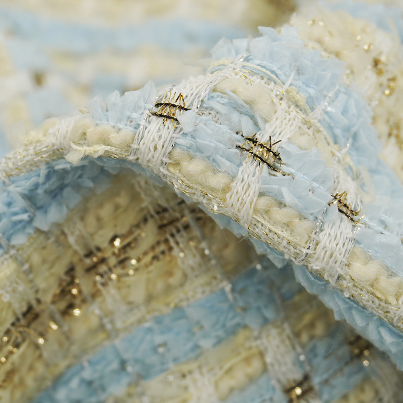 Sewing Tweed Fabric - Kain Tweed Bouclé Kotak-kotak Biru Muda