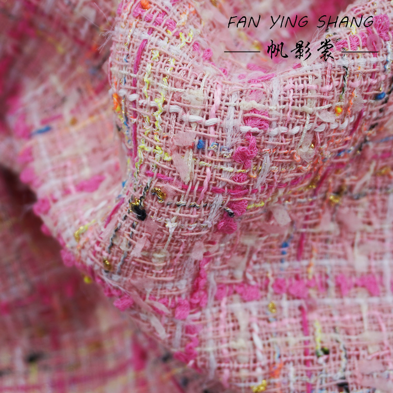 Sewing Tweed Fabric - Kain Tweed Katun Motif Kotak-Kotak Merah