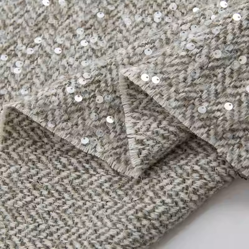 Sewing Tweed Fabric - Kain Tweed Wol Rajut Berwarna Abu-abu