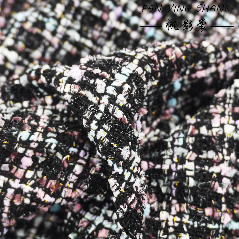 Sewing Tweed Fabric - Kain Tweed Elegan Motif Kotak-kotak Hitam