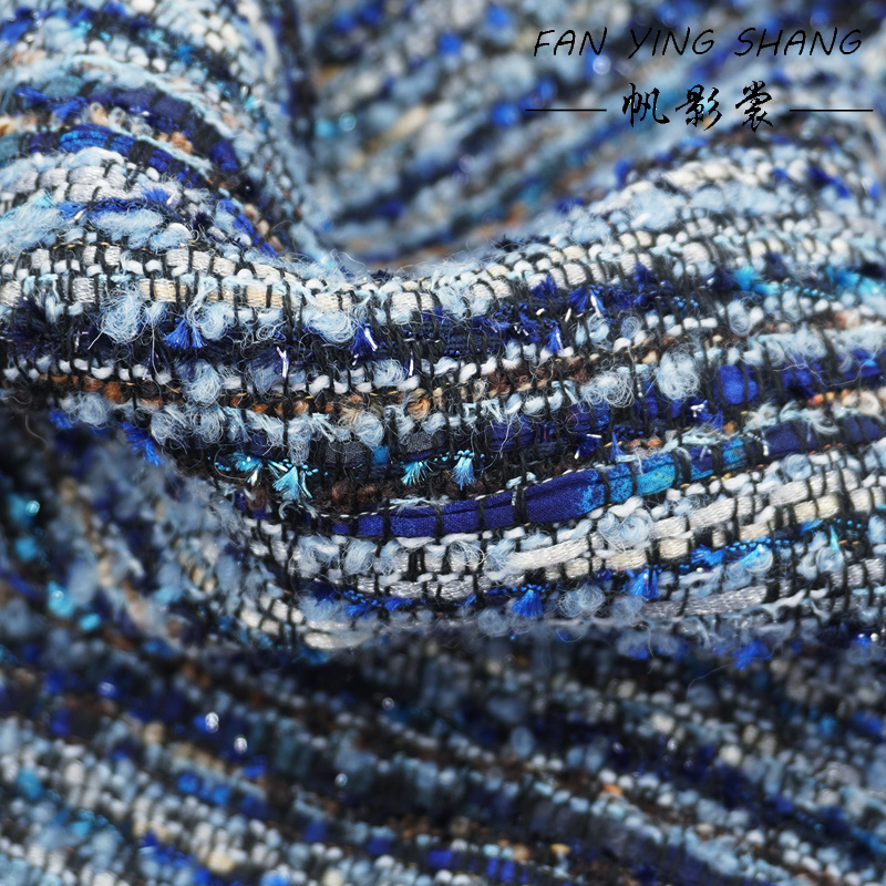 Kain Wol Tweed Chiffon Biru Se - Sewing Tweed Fabric ulasan dan harga